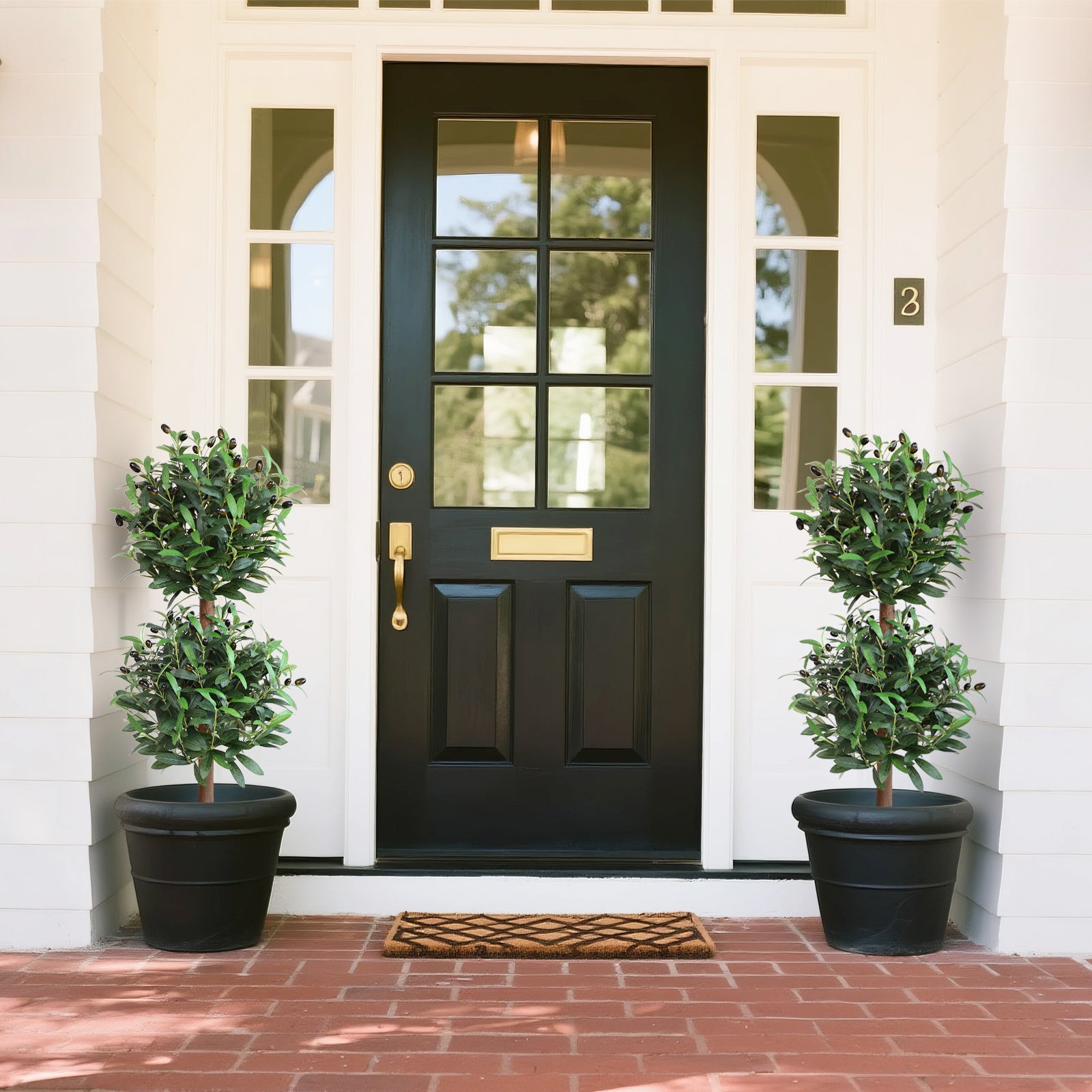 2 Pieces 35in Artificial Topiary Olive Trees Double Ball Design