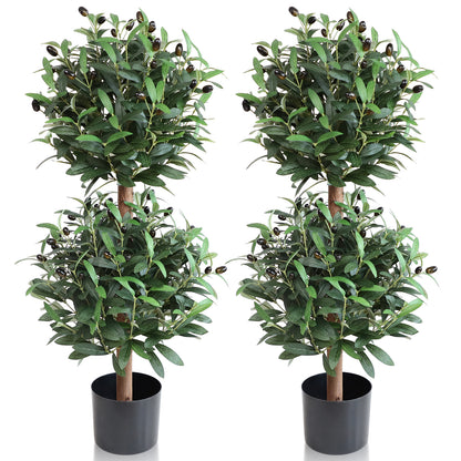 2 Pieces 35in Artificial Topiary Olive Trees Double Ball Design